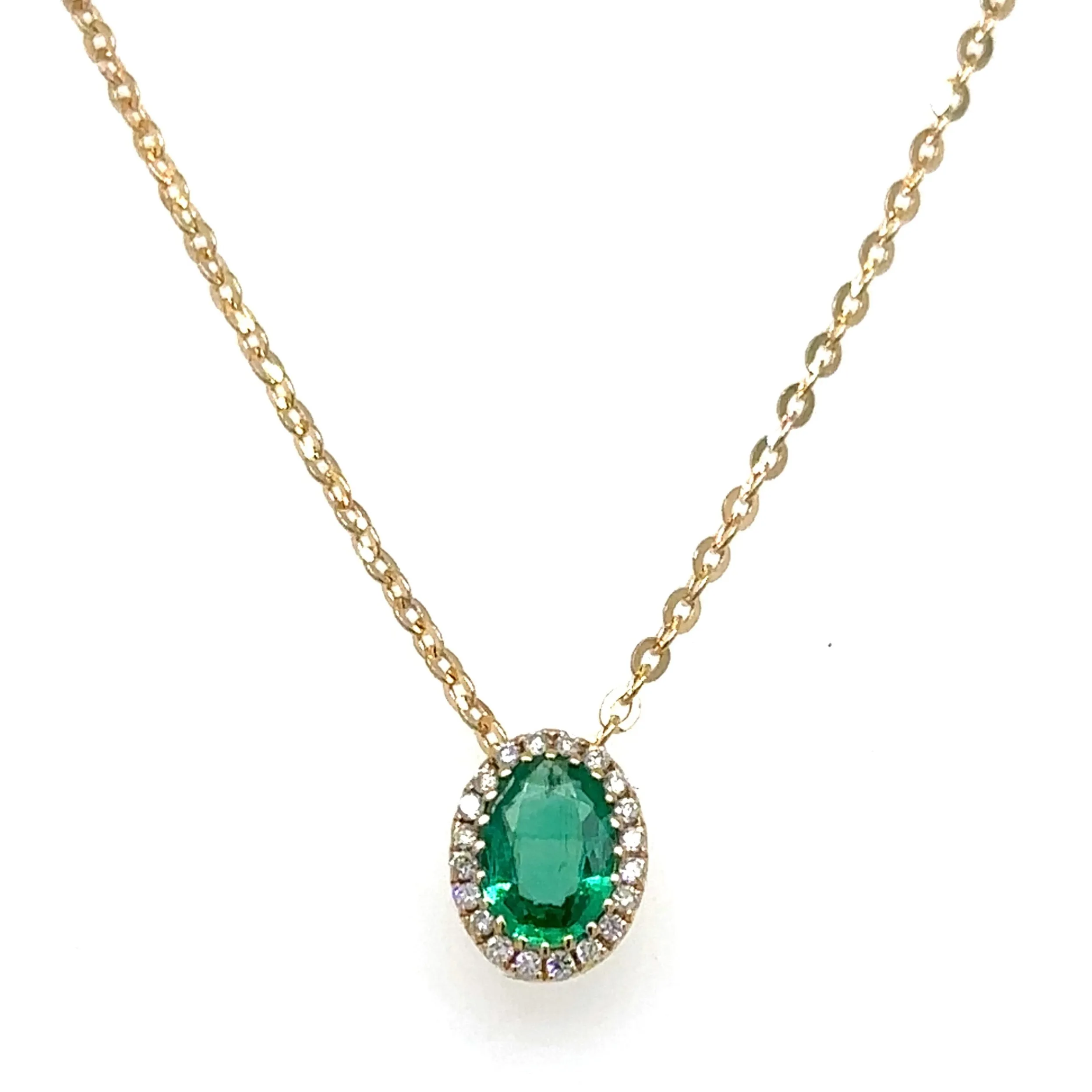 0.47 Diamond & Oval Emerald Pendant Necklace