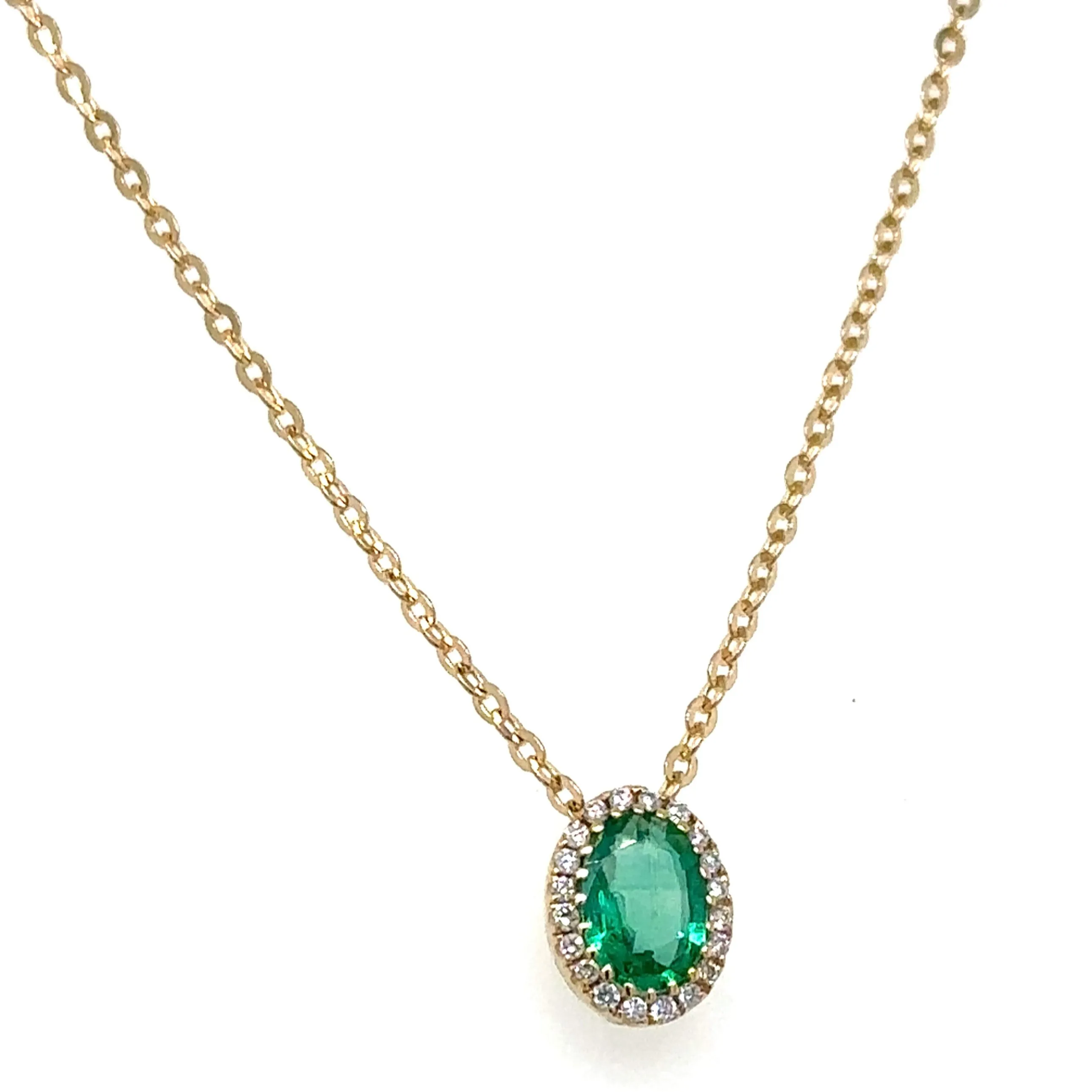 0.47 Diamond & Oval Emerald Pendant Necklace