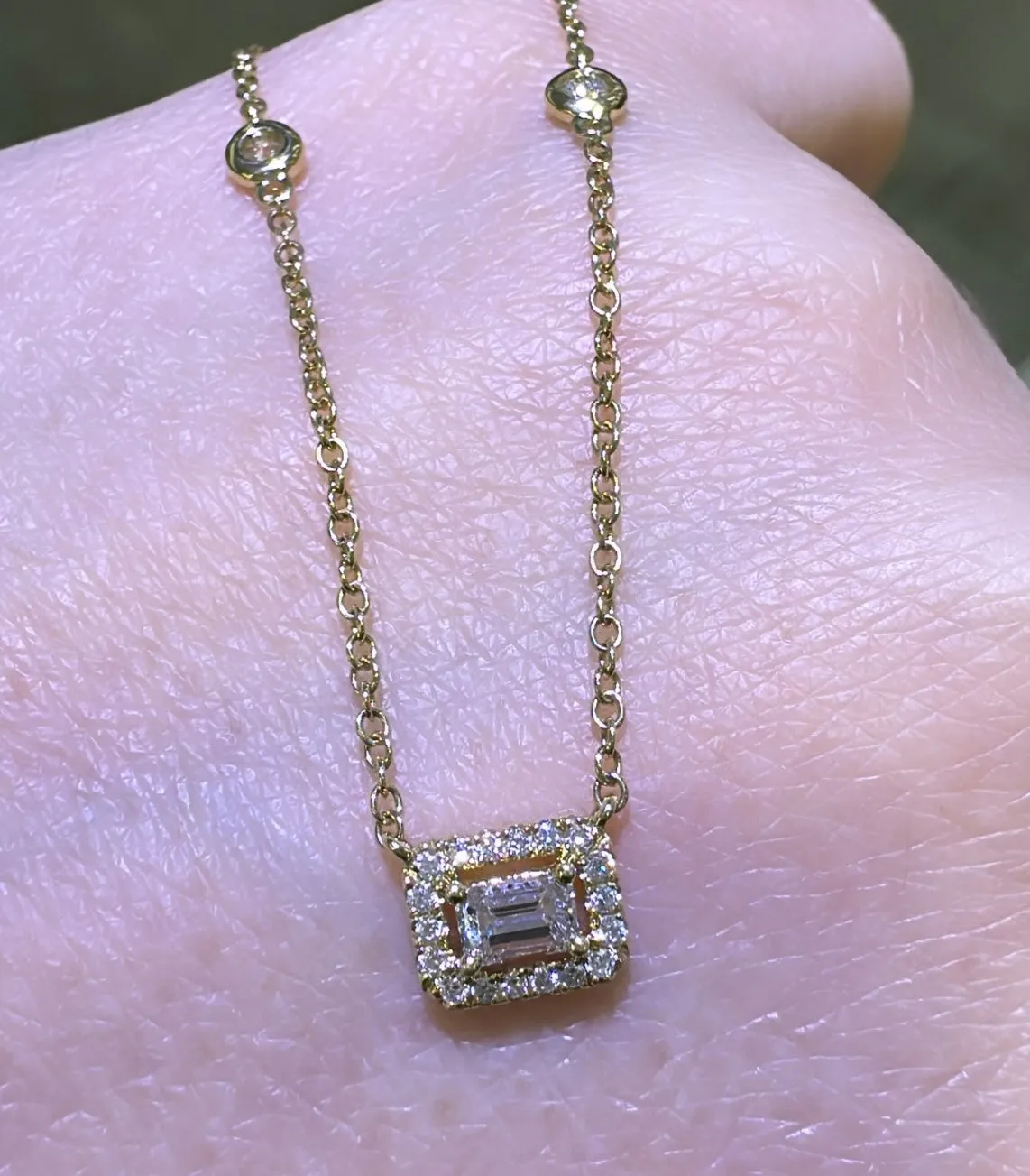 0.49ct tw Diamond Emerald-cut with Halo Pendant Necklace