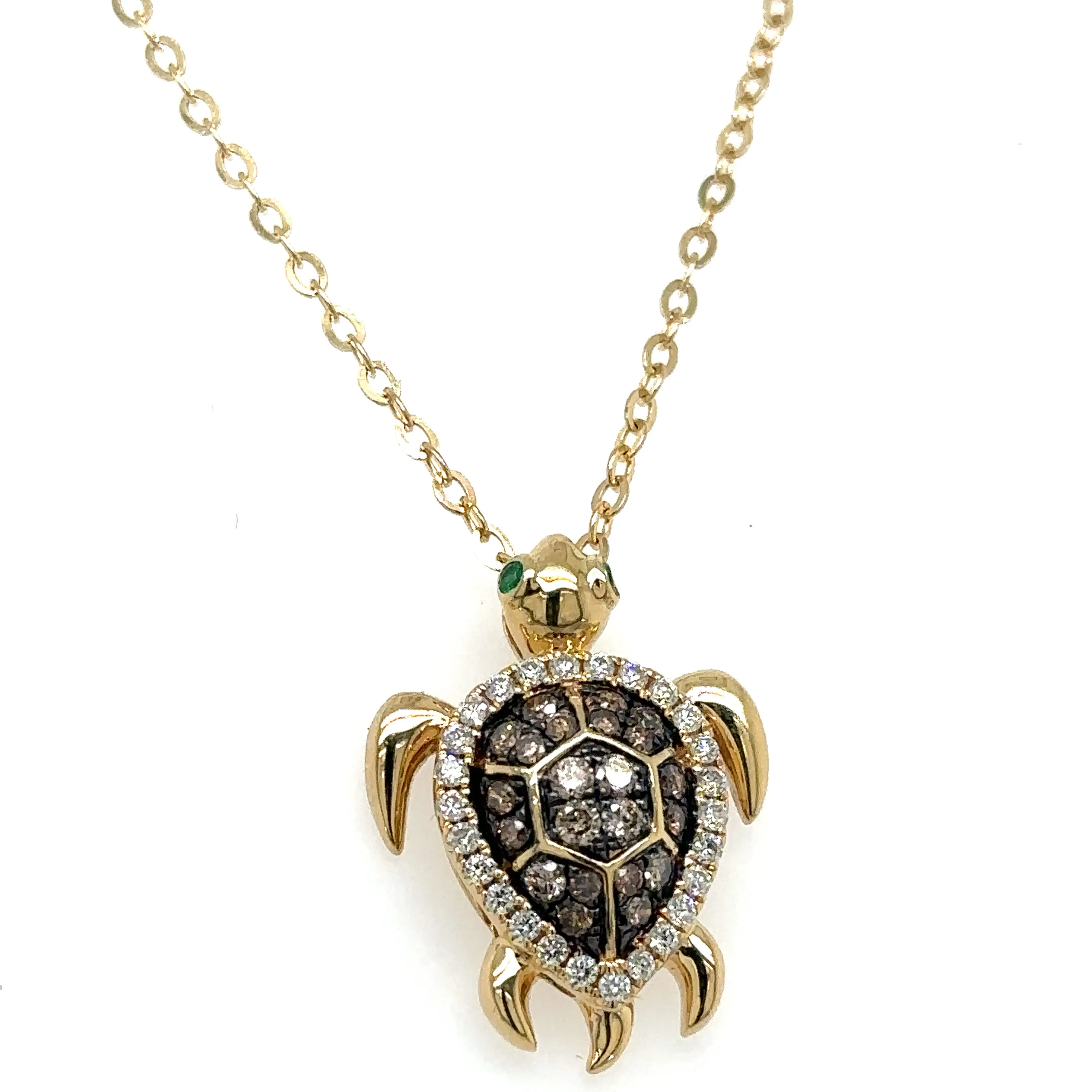 0.49ct tw Turtle Good Luck Charm Champaign and White Diamond Pendant Necklace