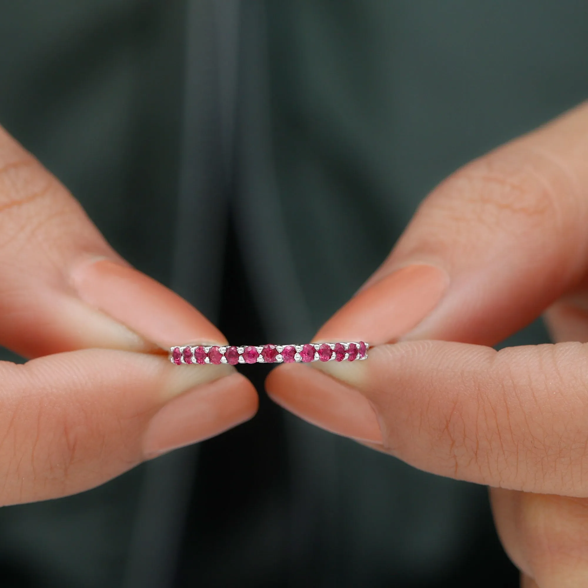 0.50 CT Round Cut Ruby Enhancer Stackable Ring