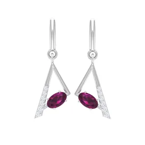 0.75 CT Rhodolite and Diamond Geometric Dangle Earrings