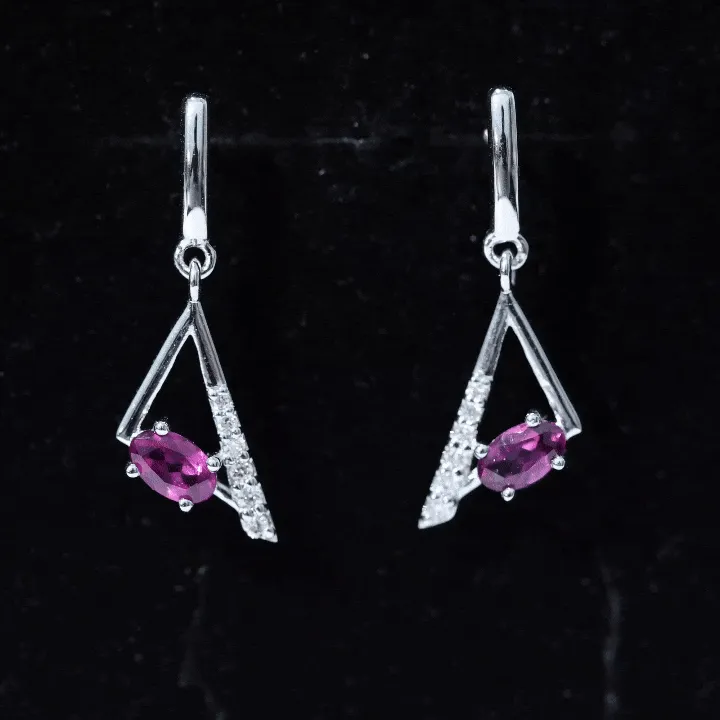 0.75 CT Rhodolite and Diamond Geometric Dangle Earrings