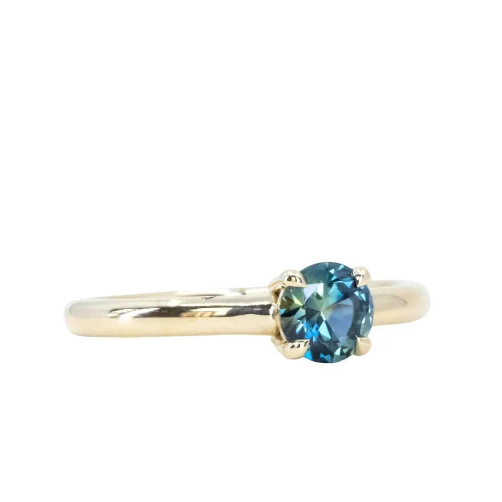 0.75ct Round Nigerian Untreated Blue Sapphire Low Profile 4 Prong Solitaire in 14k Yellow Gold