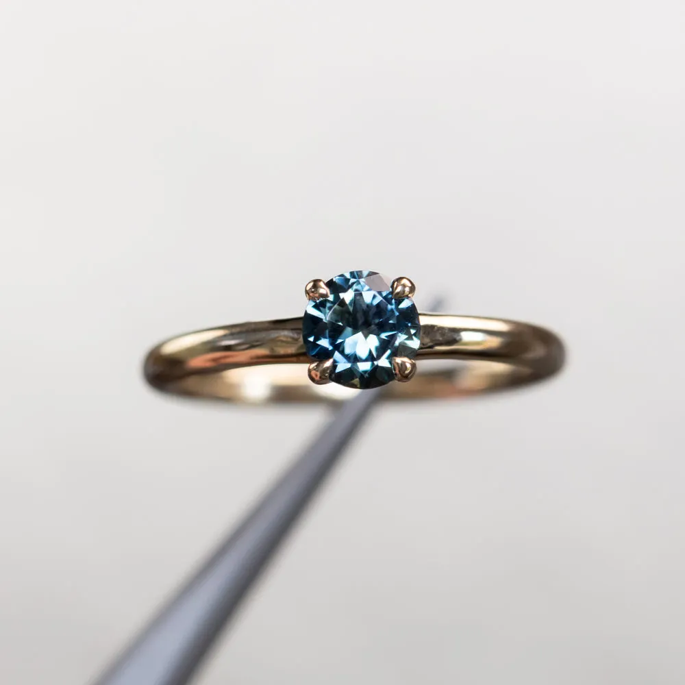 0.75ct Round Nigerian Untreated Blue Sapphire Low Profile 4 Prong Solitaire in 14k Yellow Gold