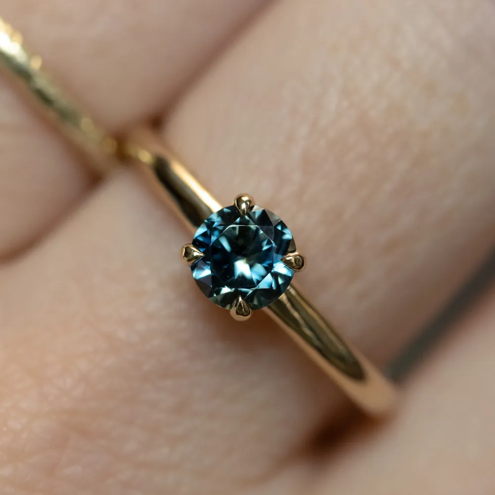 0.75ct Round Nigerian Untreated Blue Sapphire Low Profile 4 Prong Solitaire in 14k Yellow Gold