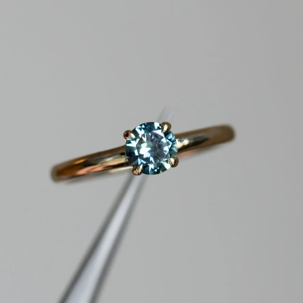 0.75ct Round Nigerian Untreated Blue Sapphire Low Profile 4 Prong Solitaire in 14k Yellow Gold