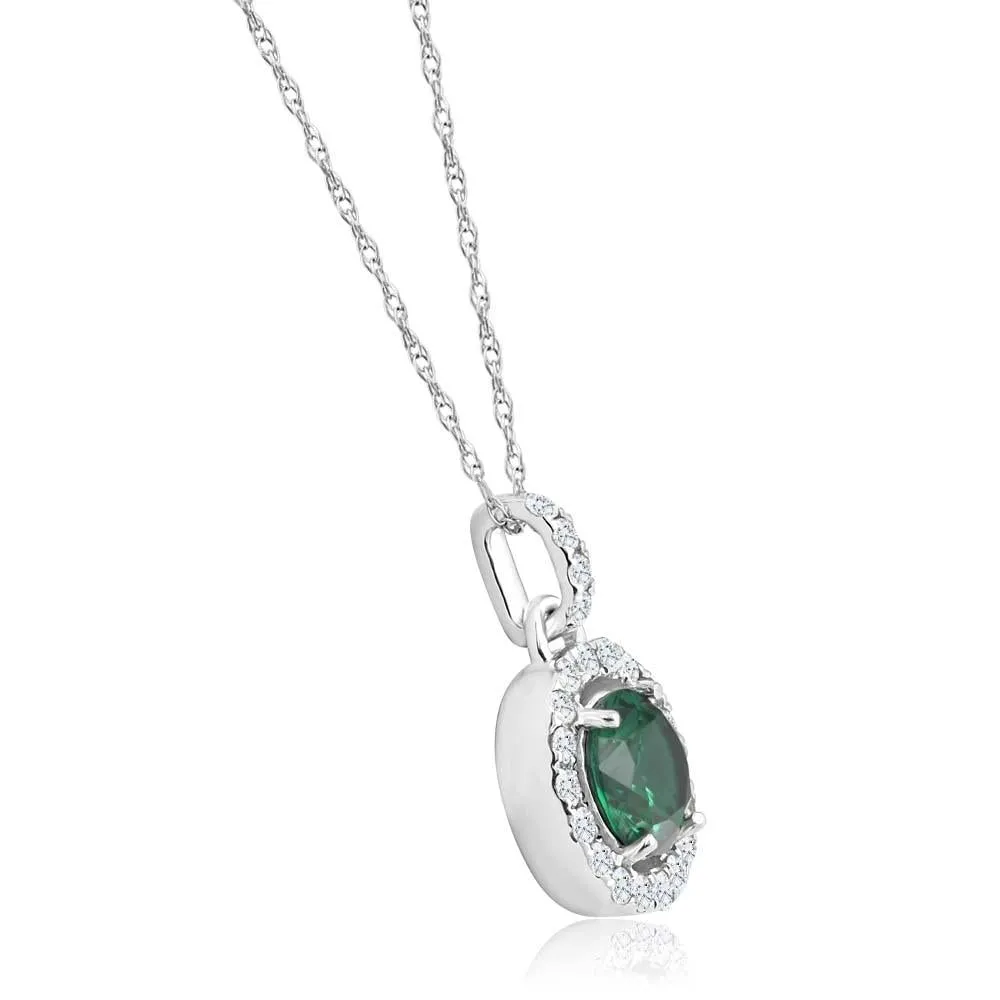 1 1/2Ct Emerald Diamond Halo Pendant Women's 10k White Gold Necklace 18" Length