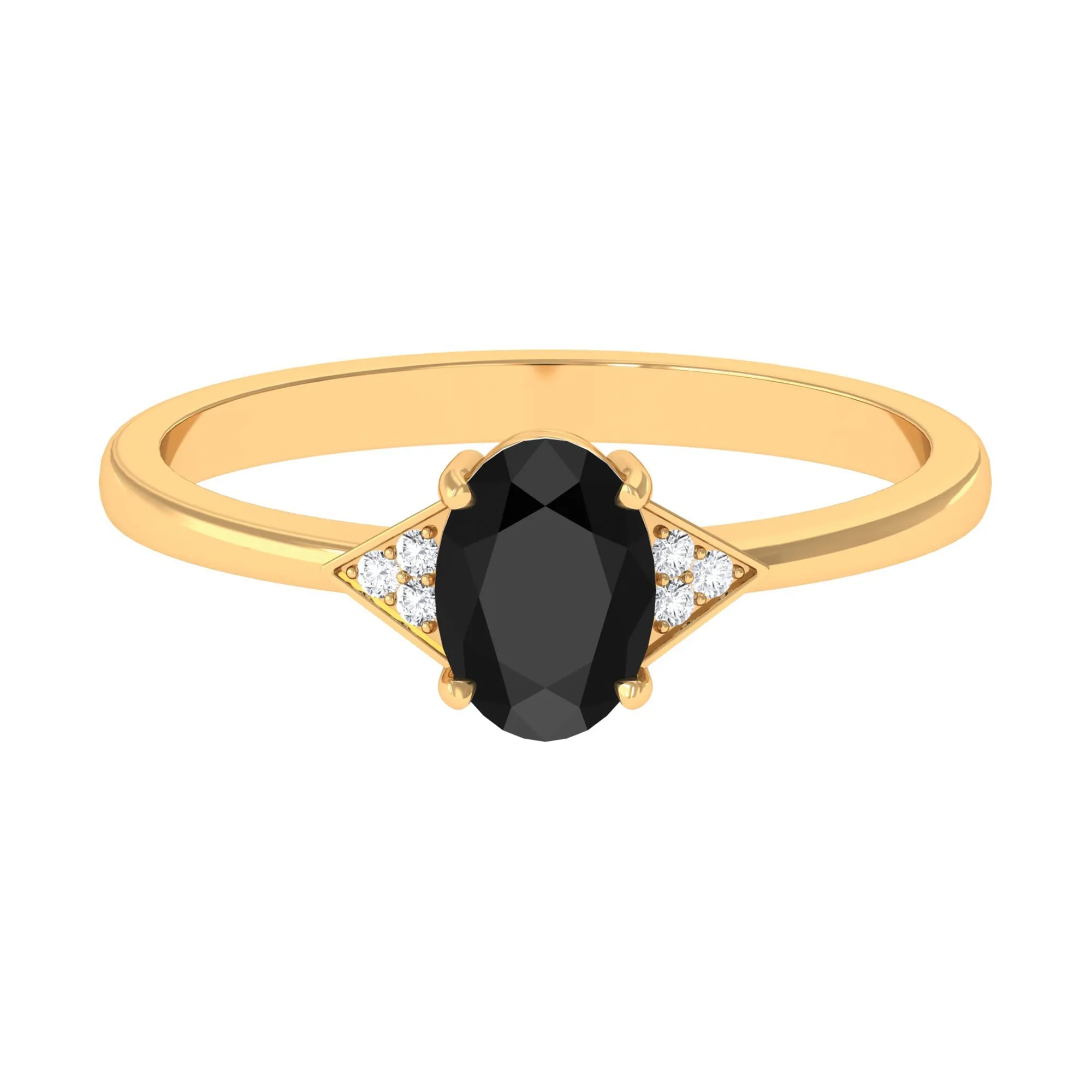 1 CT Oval Cut Black Diamond Solitaire Ring with Diamond Trio