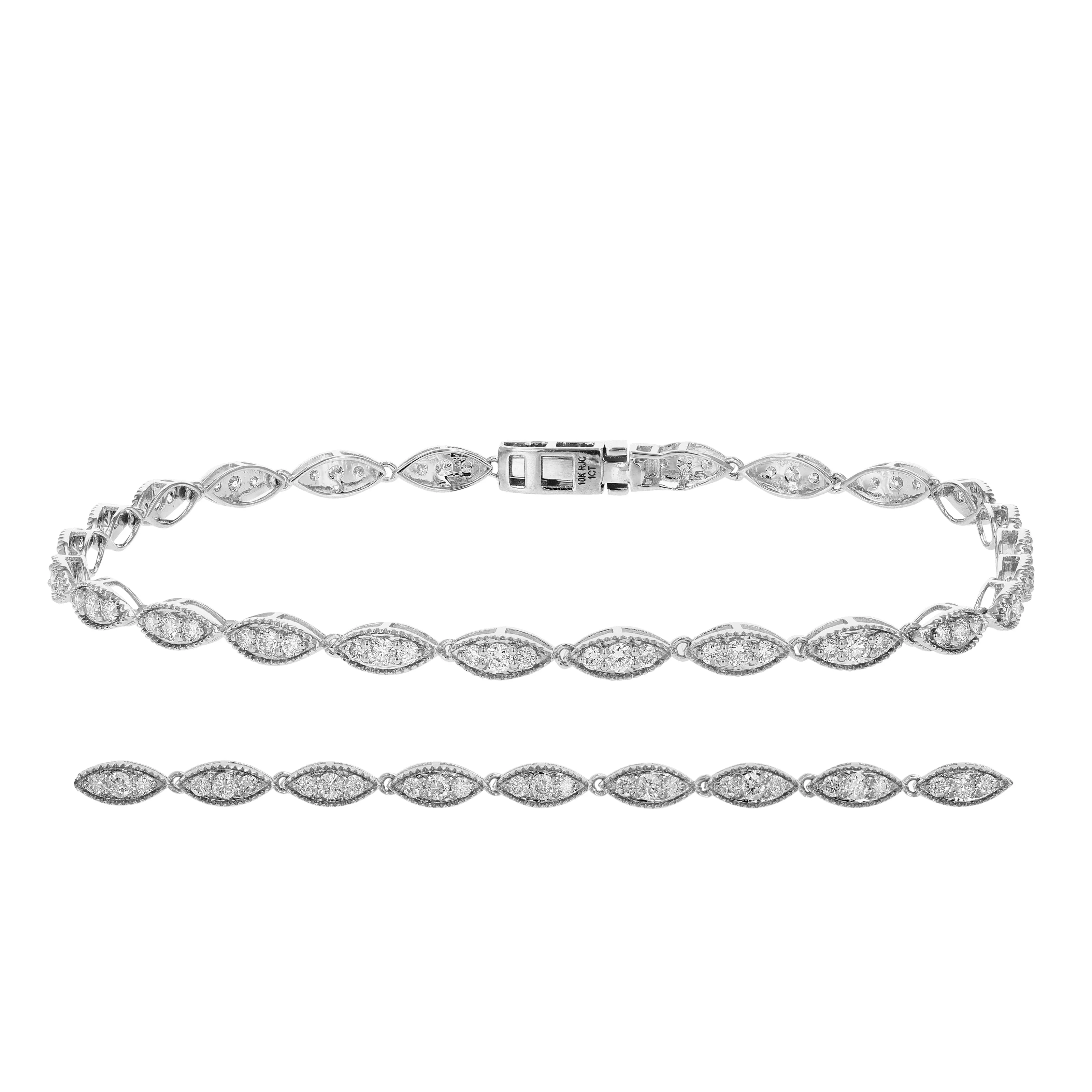 1 cttw Diamond Tennis Bracelet 10K White Gold Round Prong Set 7 Inch