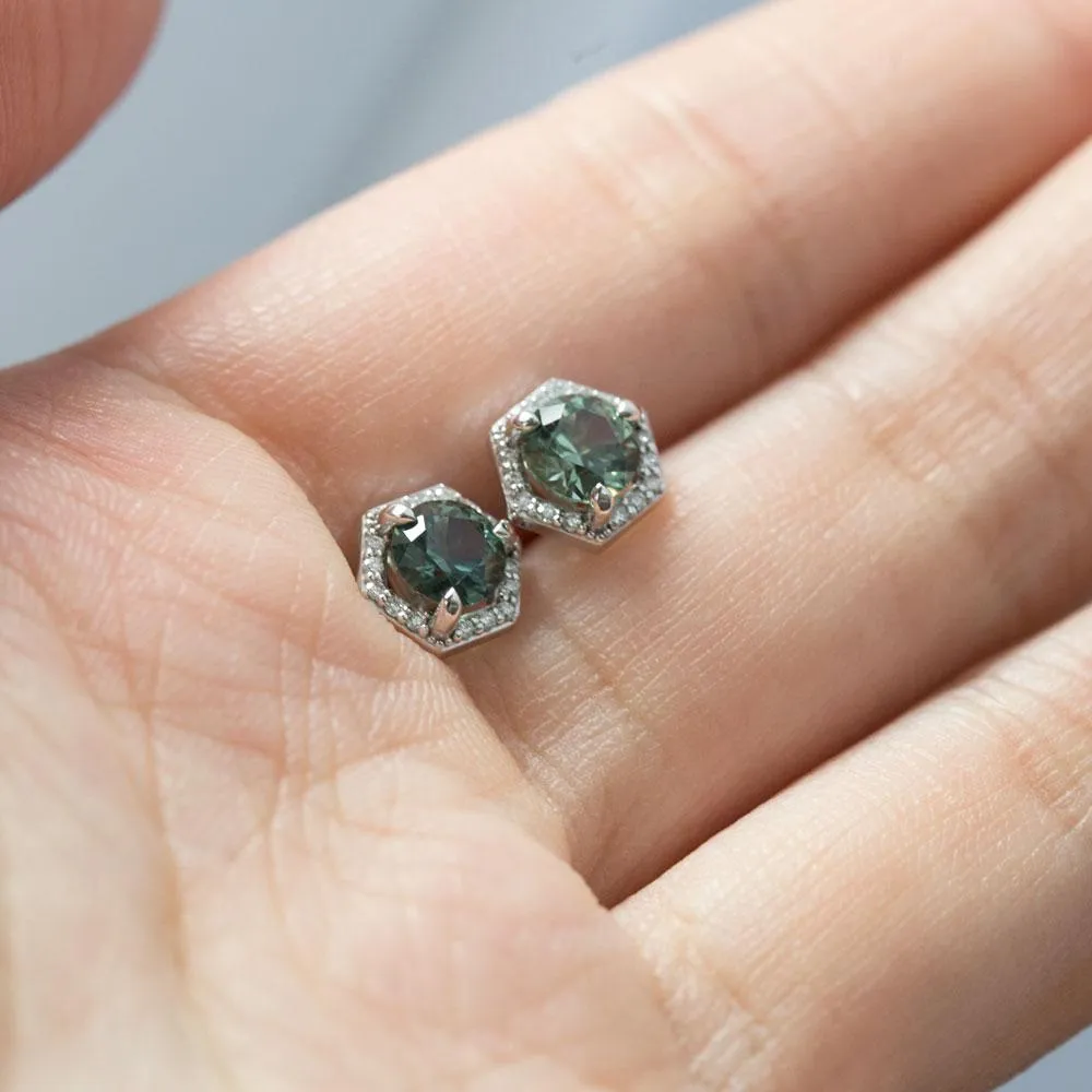 1.08ctw Montana Sapphire Earrings in White Gold Diamond Halo Setting