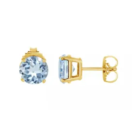 10k Yellow Gold Plated 1 Ct Round Created Aquamarine Sapphire Stud Earrings