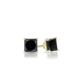 10k Yellow Gold Plated 1/2 Carat Square Created Black Sapphire Stud Earrings