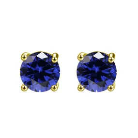 10k Yellow Gold Plated 2 Carat Round Created Blue Sapphire Stud Earrings