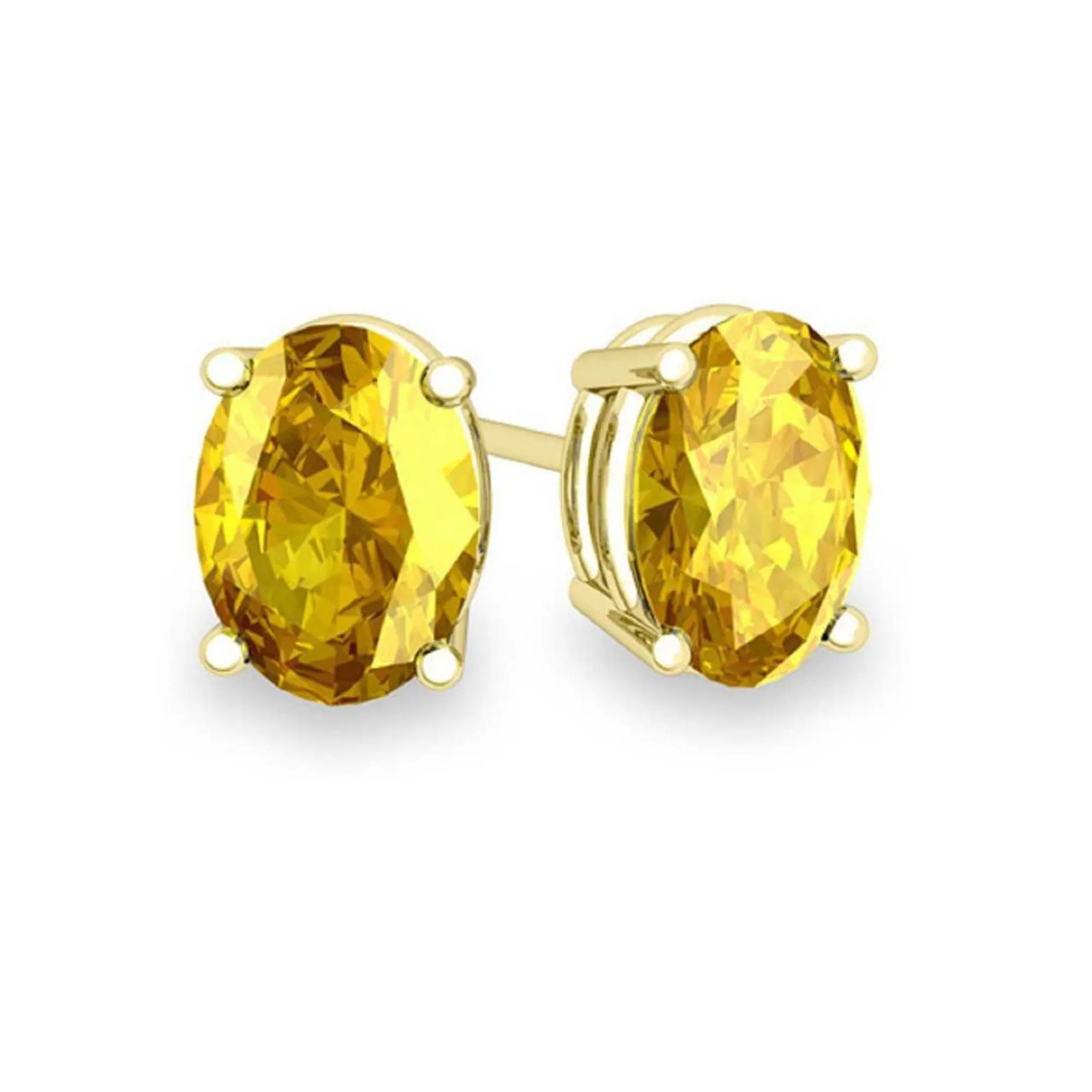 10k Yellow Gold Plated 3 Carat Round Created Yellow Sapphire Stud Earrings