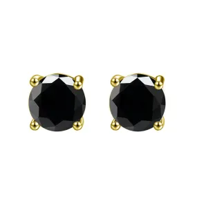 10k Yellow Gold Plated 4 Carat Round Created Black Sapphire Stud Earrings