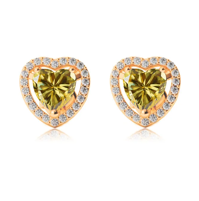 10k Yellow Gold Plated 4 Ct Created Halo Heart Yellow Sapphire Stud Earrings