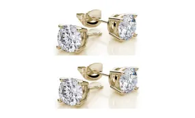 10k Yellow Gold Plated Created White Sapphire 1 Carat Round Pack of Two Stud Earrings