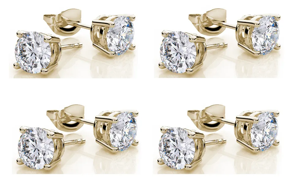 10k Yellow Gold Plated Created White Sapphire 1/2 Carat Round Pack of Four Stud Earrings