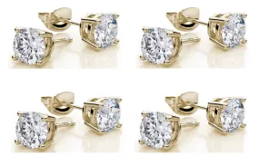 10k Yellow Gold Plated Created White Sapphire 1/2 Carat Round Pack of Four Stud Earrings