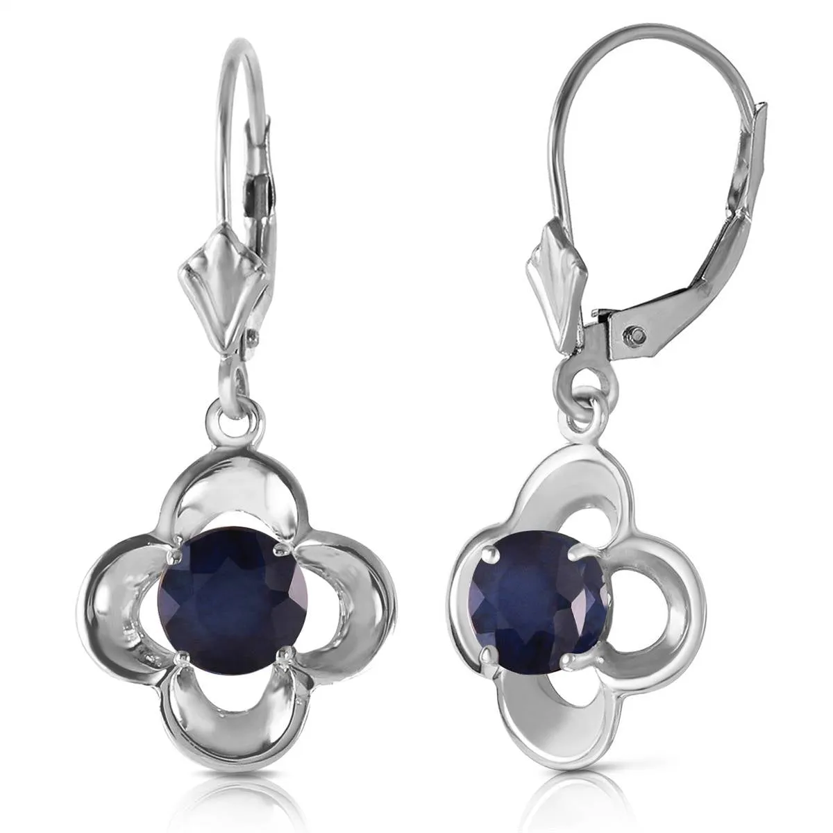 1.1 Carat 14K Solid White Gold Leverback Earrings Natural Sapphire