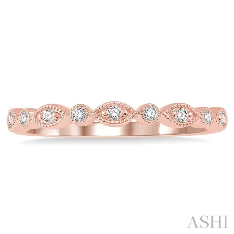 1/10 Ctw Marquise & Circular Mount Round Cut Diamond Stackable Band in 14K Rose Gold