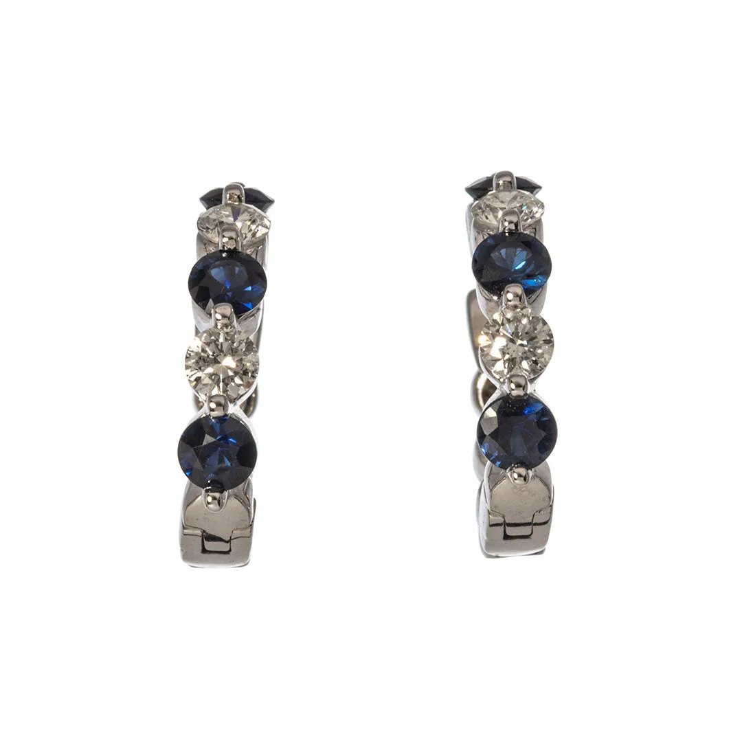 1.20ct Sapphire & Diamond 14K White Gold Hoop Earrings