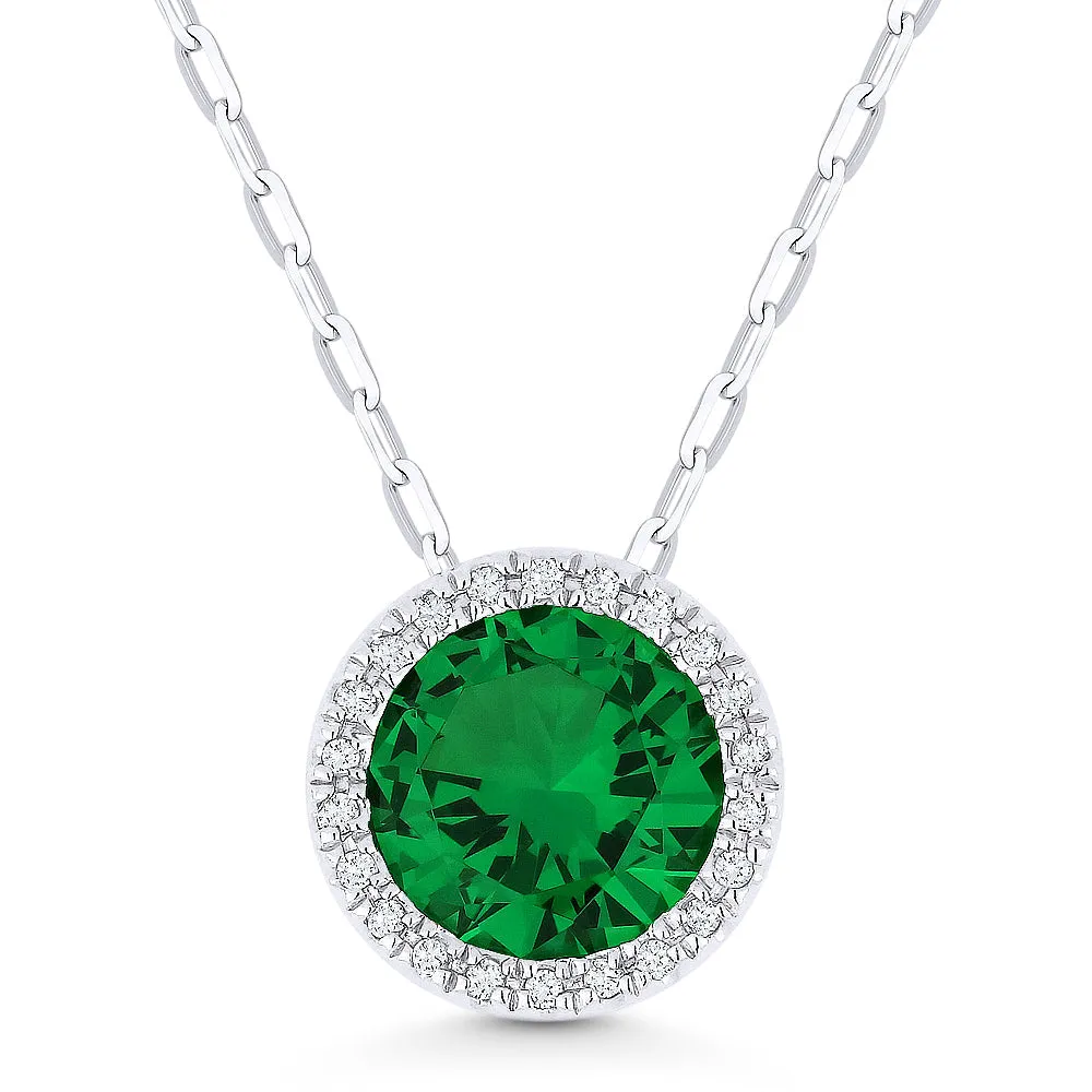 1.22ct Created Emerald 16"Pendant Necklace in 14K White Gold