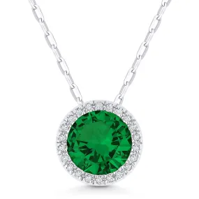 1.22ct Created Emerald 16"Pendant Necklace in 14K White Gold