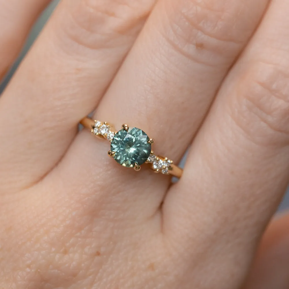 1.23ct Teal Green-Blue Montana Sapphire and Diamond Starry Night Low Profile Solitaire in 14k Yellow Gold