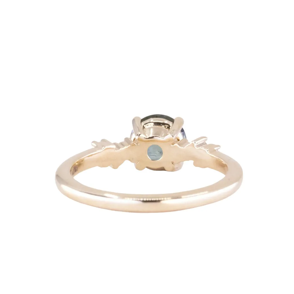 1.23ct Teal Green-Blue Montana Sapphire and Diamond Starry Night Low Profile Solitaire in 14k Yellow Gold