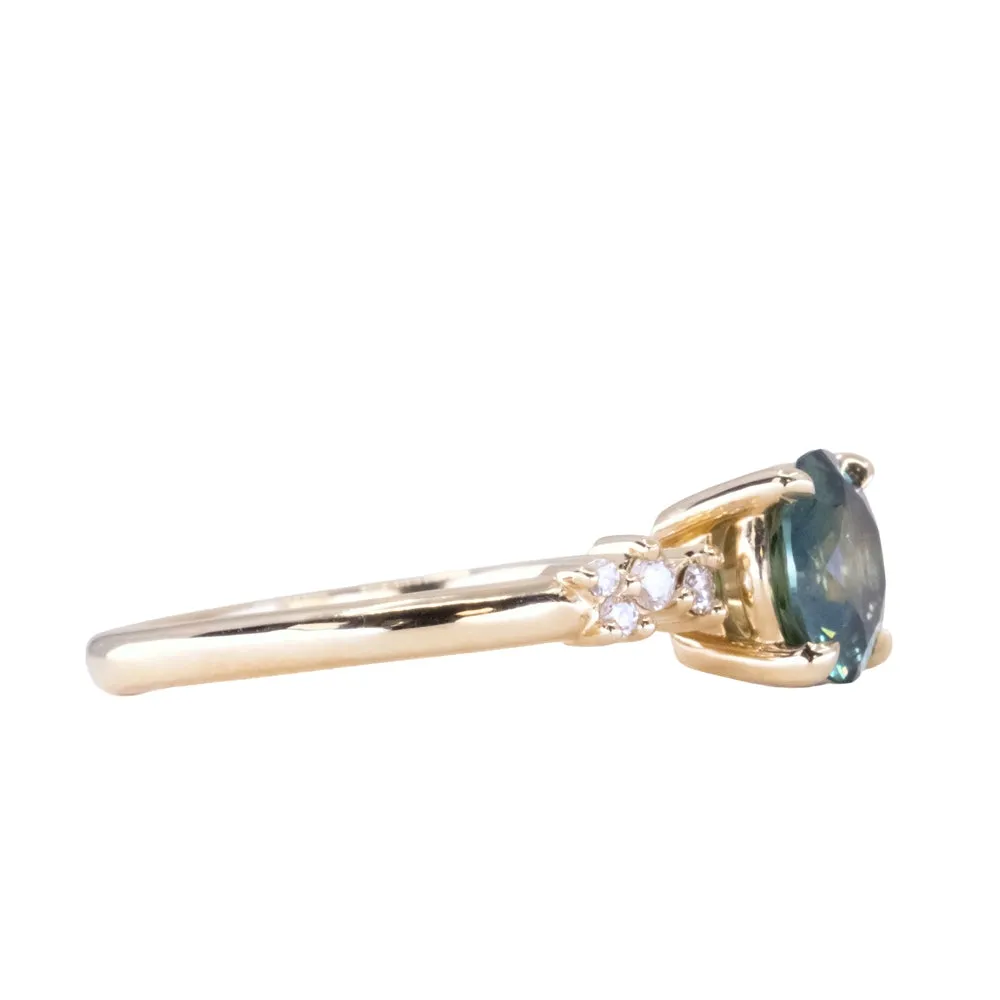 1.23ct Teal Green-Blue Montana Sapphire and Diamond Starry Night Low Profile Solitaire in 14k Yellow Gold