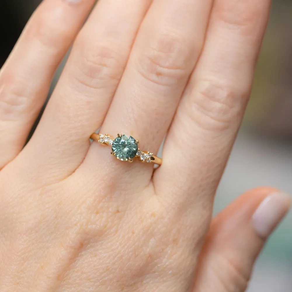 1.23ct Teal Green-Blue Montana Sapphire and Diamond Starry Night Low Profile Solitaire in 14k Yellow Gold