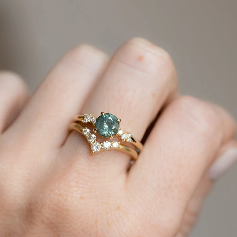 1.23ct Teal Green-Blue Montana Sapphire and Diamond Starry Night Low Profile Solitaire in 14k Yellow Gold