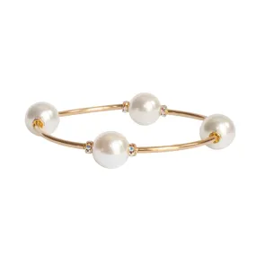 12mm Crystal White Pearl Blessing Bracelet - Gold Links