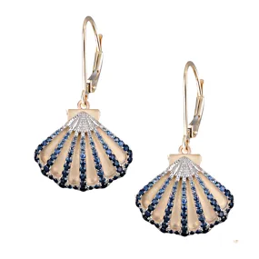 14k 2/tone Shell Earrings with 96 Sapphires