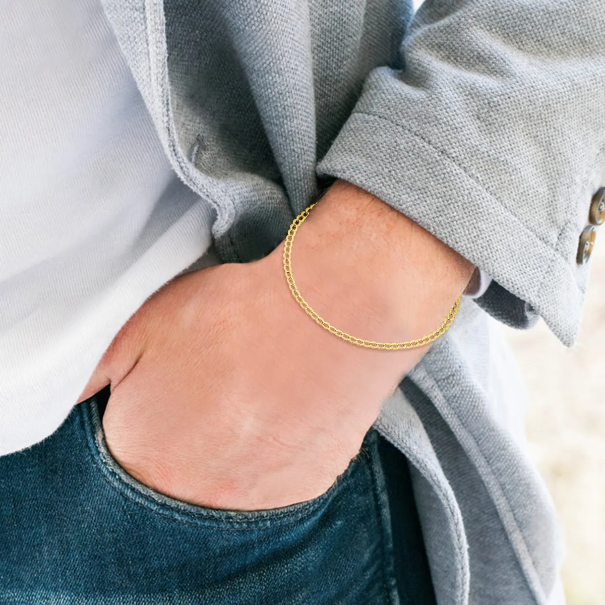 14K  Filled 3.3Mm Curb Link Bracelet With Lobster Clasp