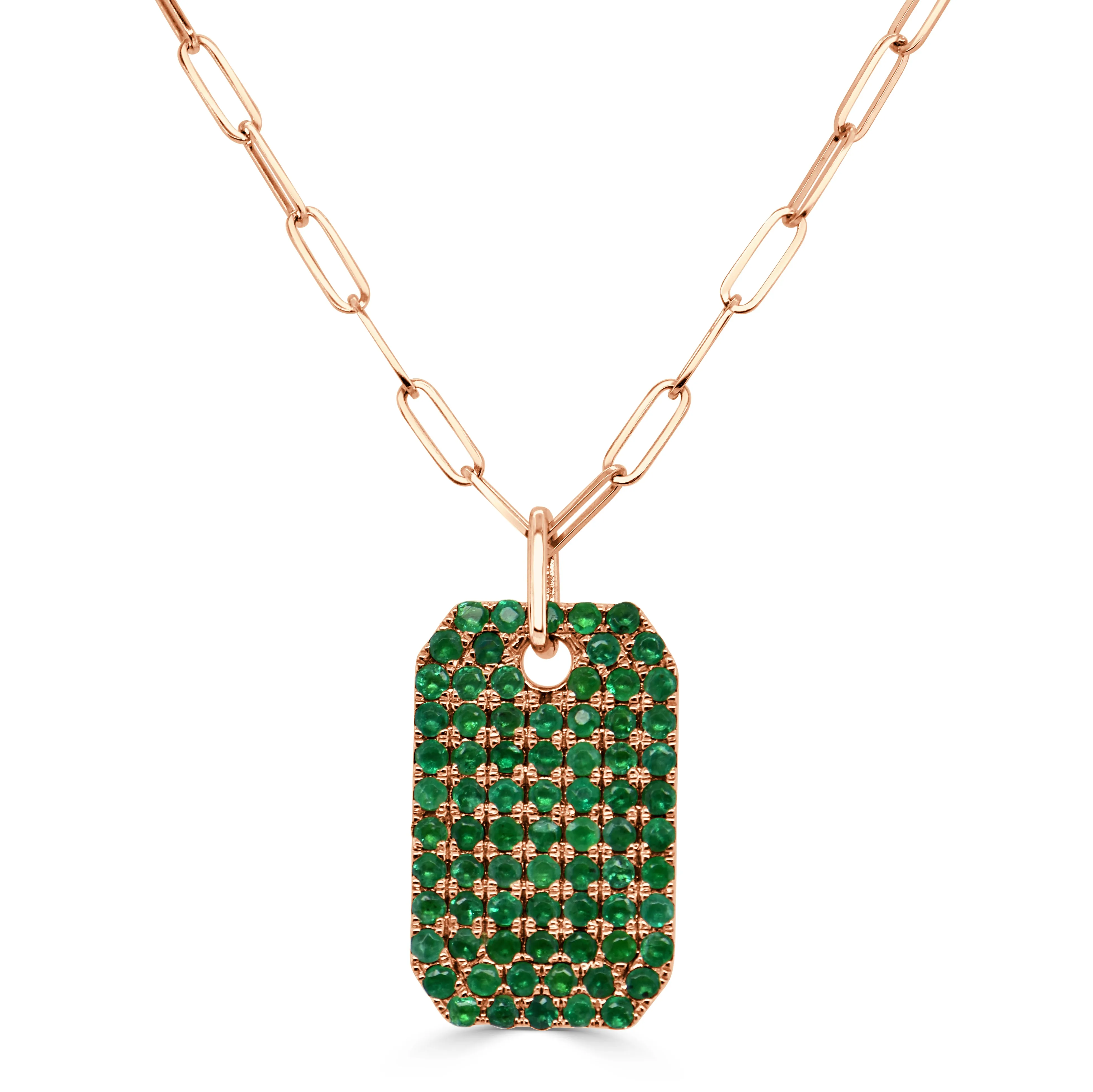 14k Gold & Green Emerald Dog Tag Necklace - 1.60ct