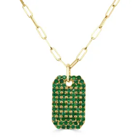 14k Gold & Green Emerald Dog Tag Necklace - 1.60ct