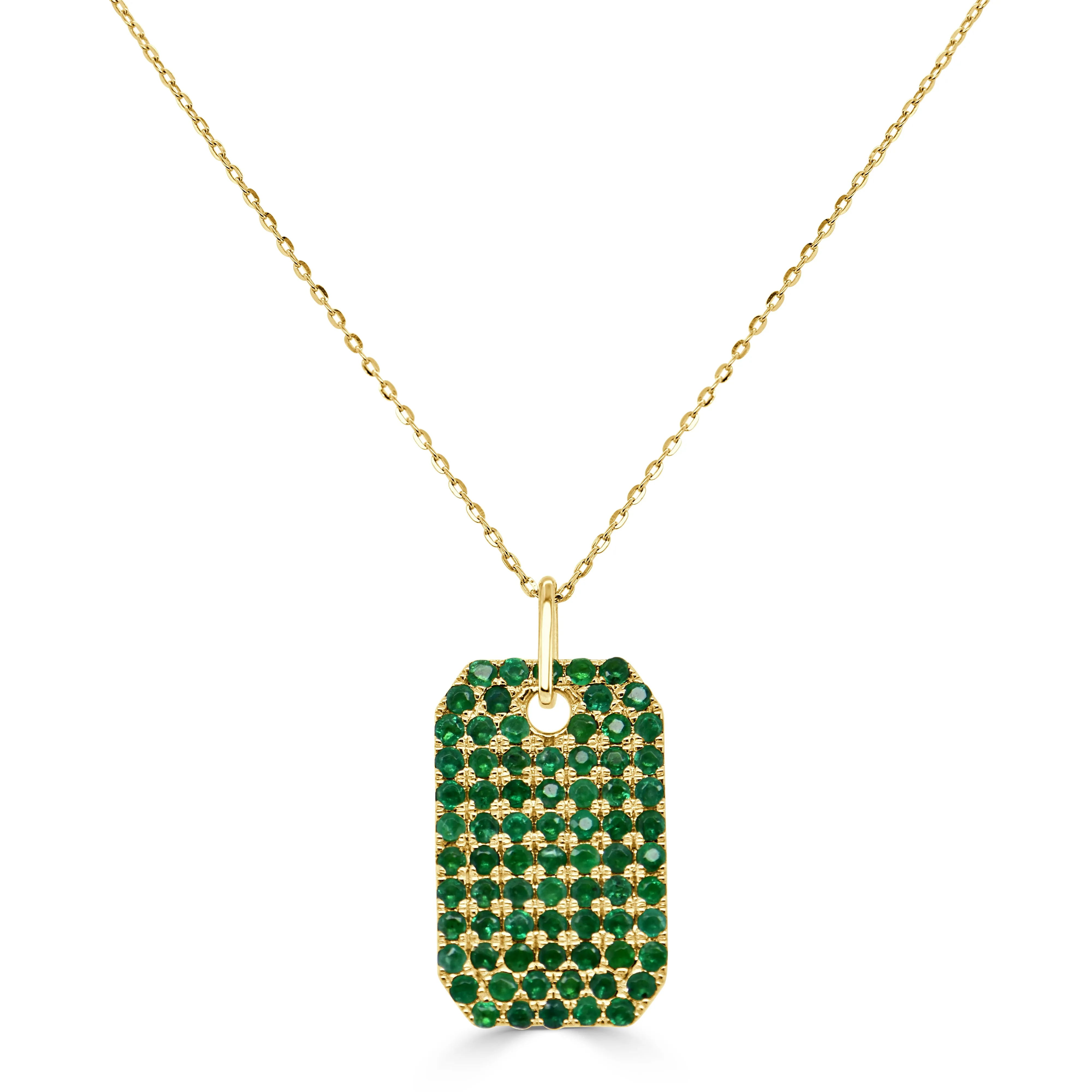 14k Gold & Green Emerald Dog Tag Necklace - 1.60ct