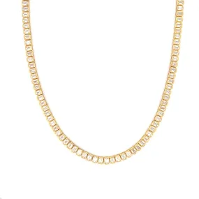 14K Gold Emerald Bezel Lab Grown Diamond Tennis Necklace