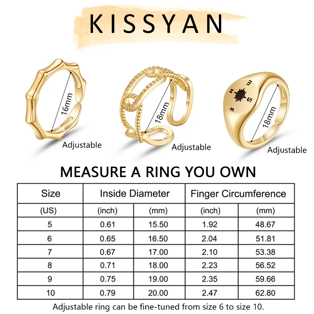 14K Gold Plated Adjustable Stackable Chunky Gold Ring Set for Women-3Pcs