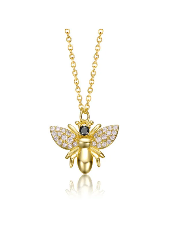 14k Gold Plated with Clear Cubic Zirconia Wasp Pendant Necklace