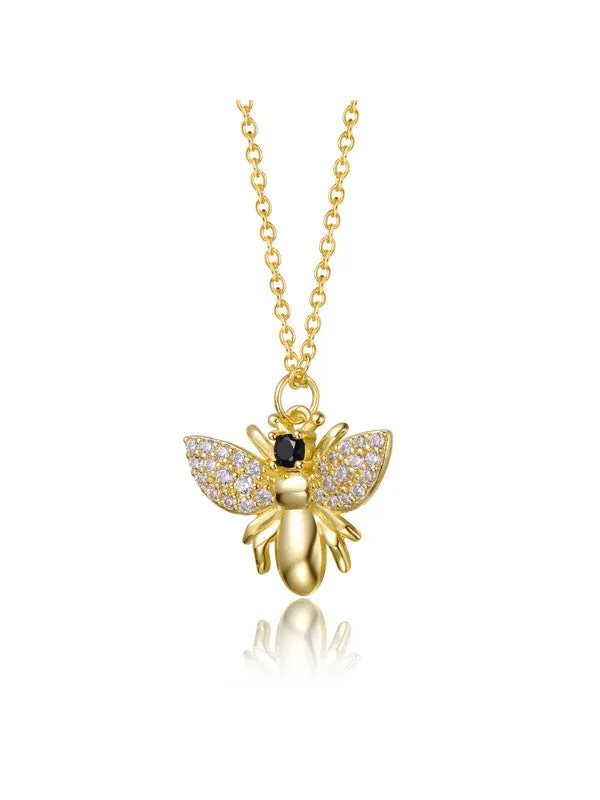 14k Gold Plated with Clear Cubic Zirconia Wasp Pendant Necklace