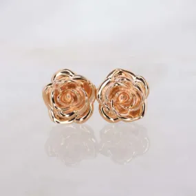 14K GOLD ROSE STUDS 7m FLORAL EARRINGS BOTANICAL FLOWER MINIMALIST VINTAGE STYLE