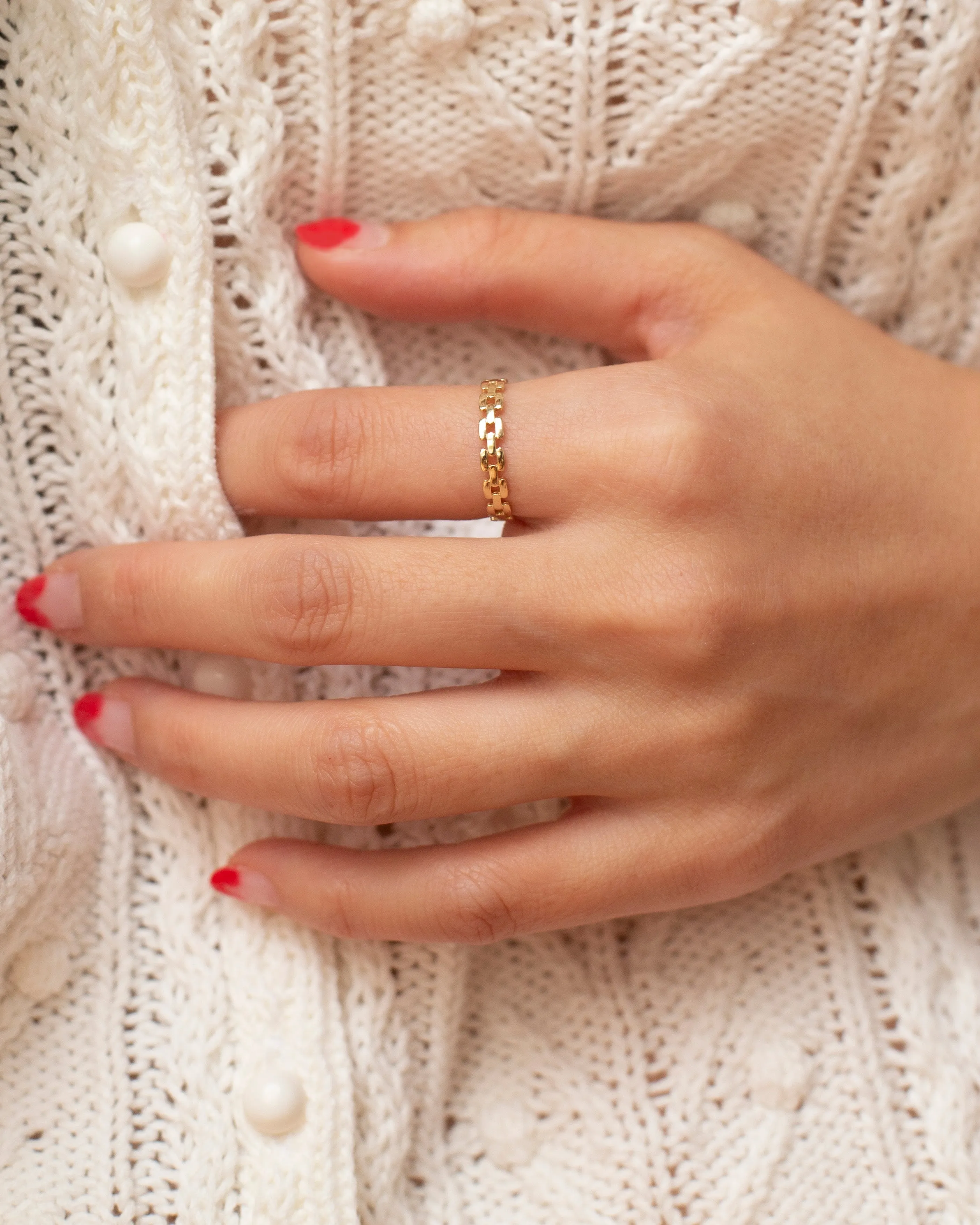 14k Gold Square Link Ring