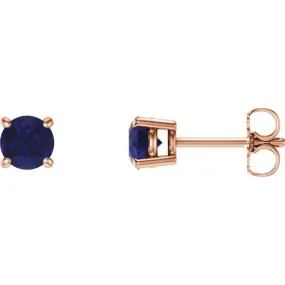 14K Rose 5 mm Natural Blue Sapphire Stud Earrings