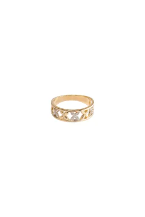 14K Solid Gold Flower Lab Create Stone Stackable Ring (5mm Thickness)