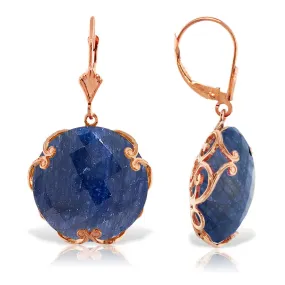 14K Solid Rose Gold Leverback Earrings w/ Checkerboard Cut Round Dyed Sapphires