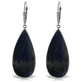 14K Solid White Gold Diamond Leverback Earrings Sapphire Gemstone